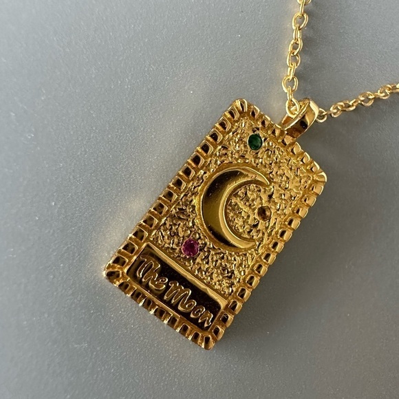 24k Gold Vermeil and Gemstone Moon and Stars Medallion Necklace - Picture 5 of 10